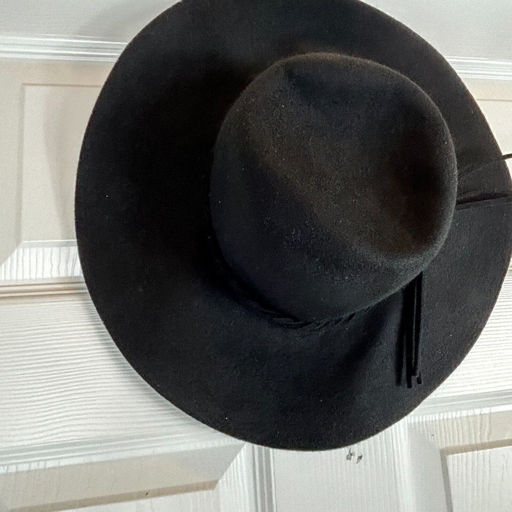 100% Wool Black Felt Medium Brim Fedora Bohemian Hat One Size Trim Festival Shlf - Picture 8 of 10